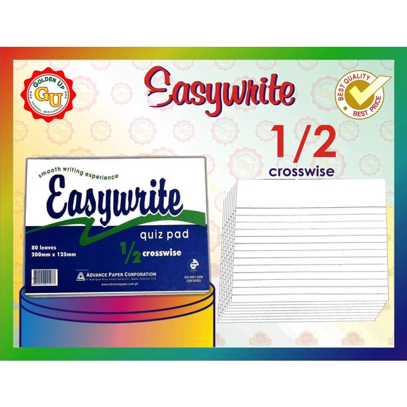 Easywrite Quiz Pad 1/4” pad - 1/2”Crosswise- 1/2” lengthwise Sold by pad