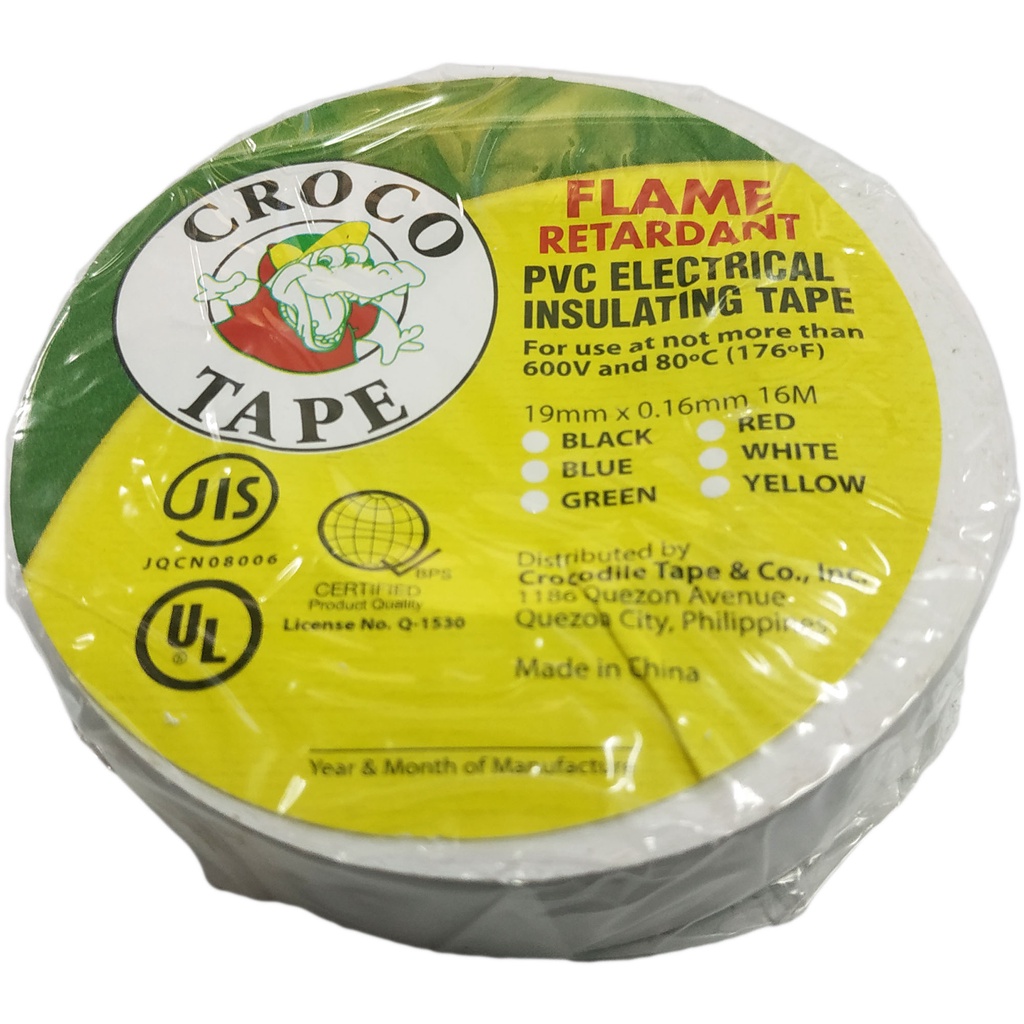 CROCODILE ELECTRICAL TAPE 3/4" x 0.16mm THK x 16 METERS ( WHITE ) CROCO