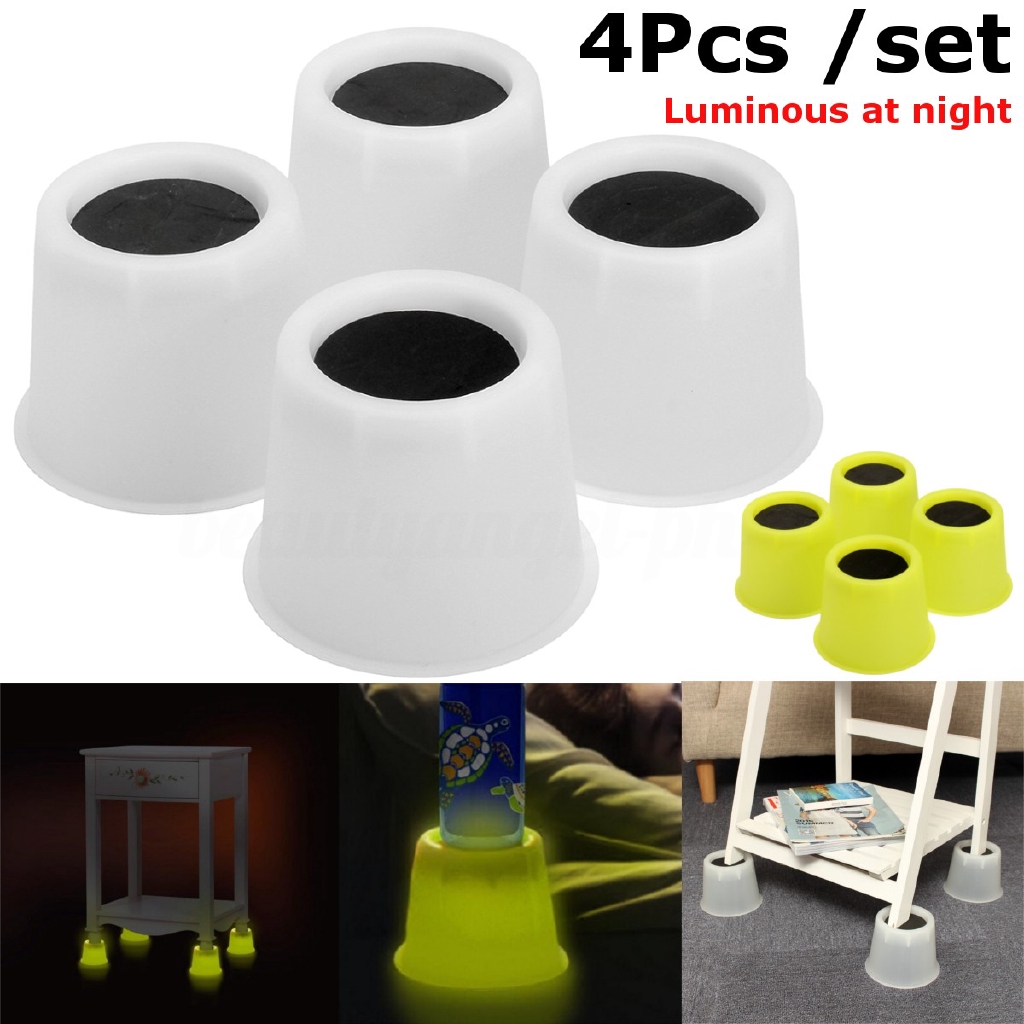 4Pcs PP Bed Riser Chair Booster Furniture Lifter Elephant Feet Aids Luminous Set 