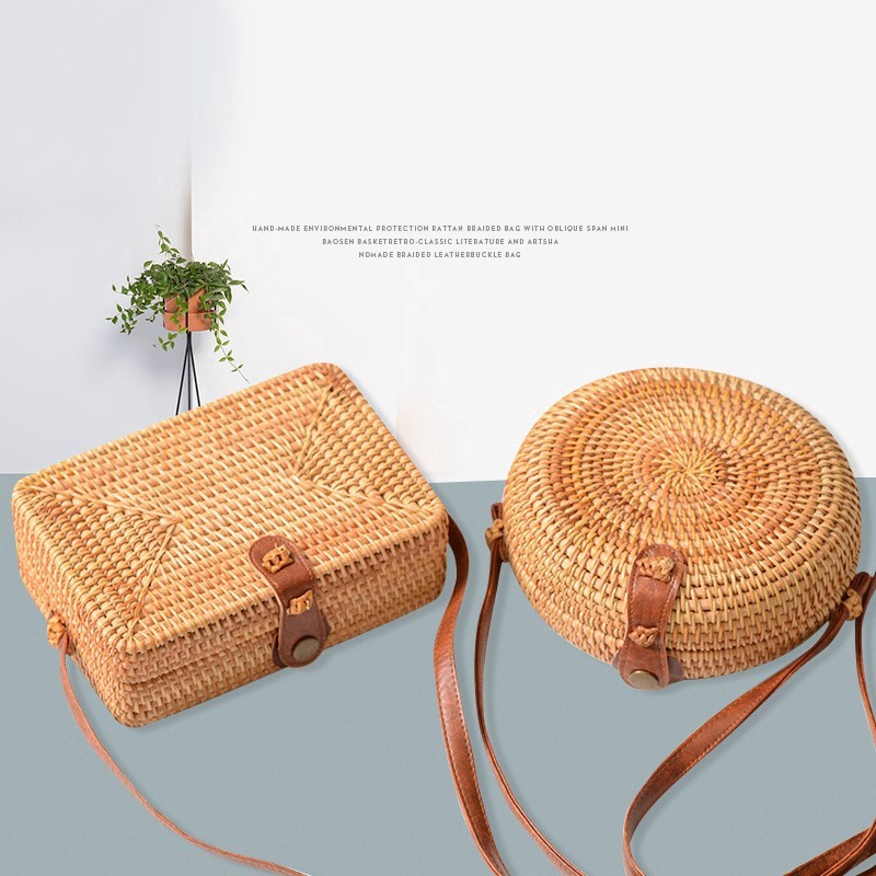 round rattan sling bag