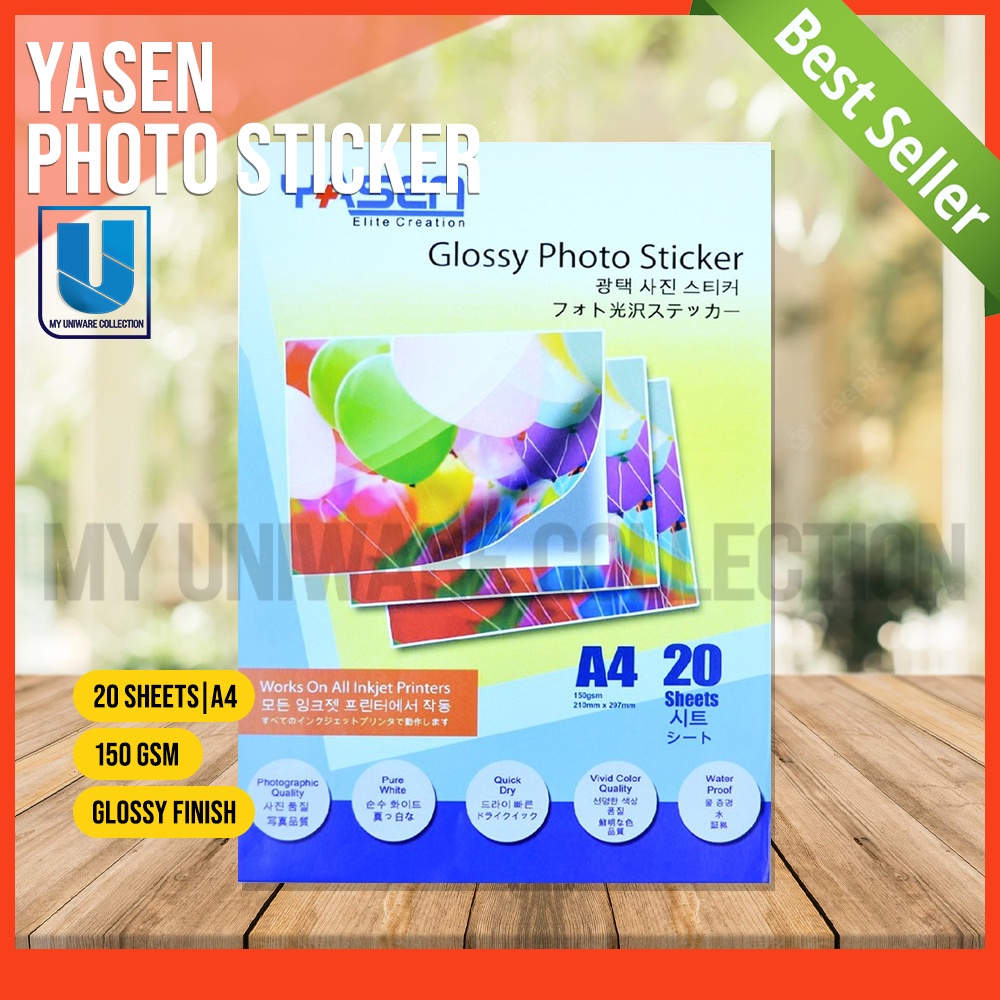 Yasen Photo Sticker Paper 150 GSM A4 Size 20 Sheets [Waterproof] Glossy Shopee Philippines