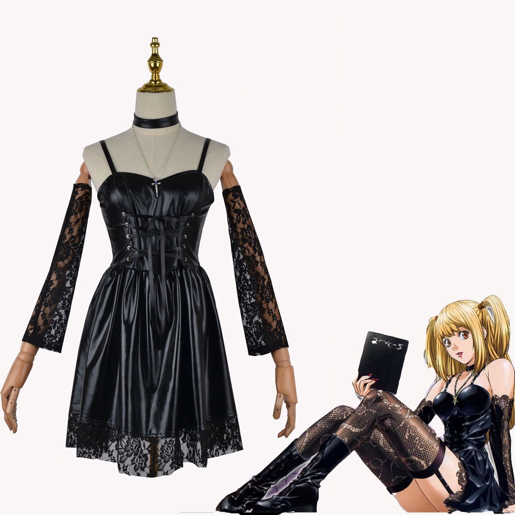 New Anime Death Note Cosplay Misa Amane Costume Set Sexy Sling Dress Pu Leather Uniform Suit