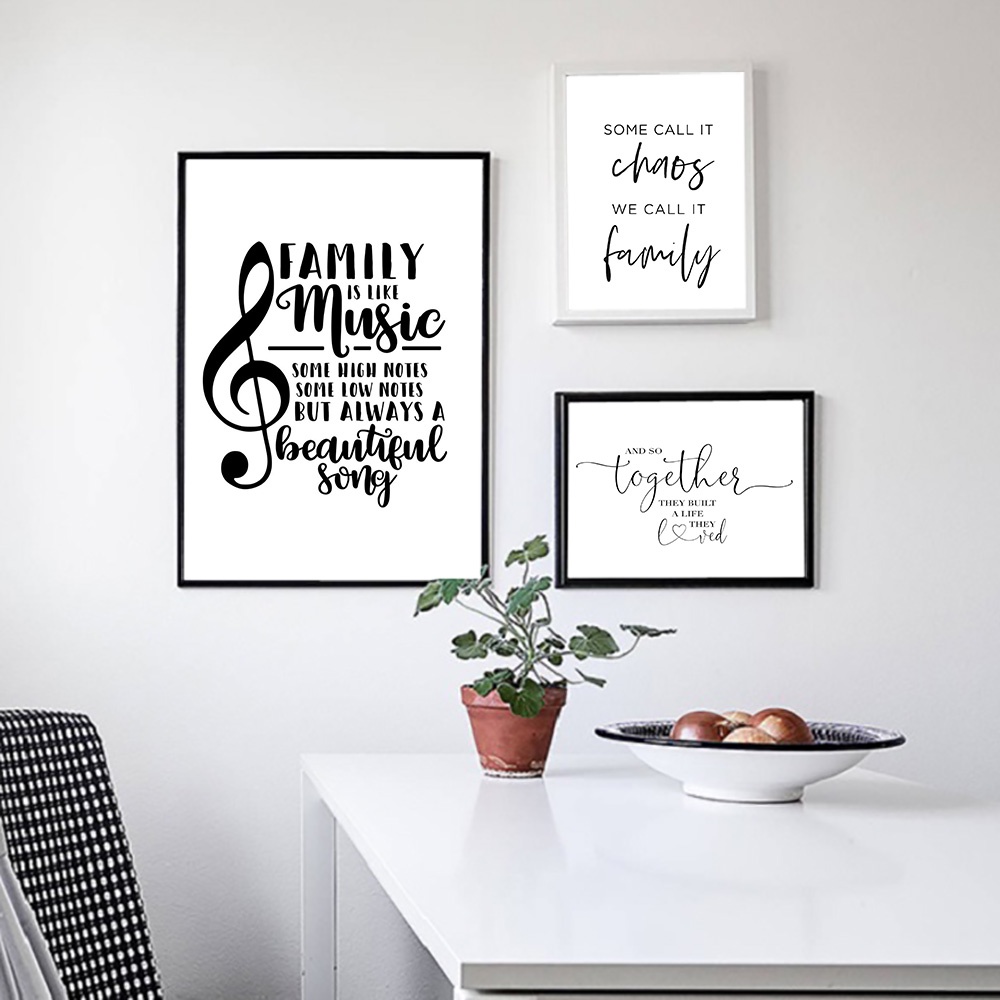 Simple Style Family Quote Poster Canvas Painting Music Note Wall Art Pictures Living Room Nordic Decor Home