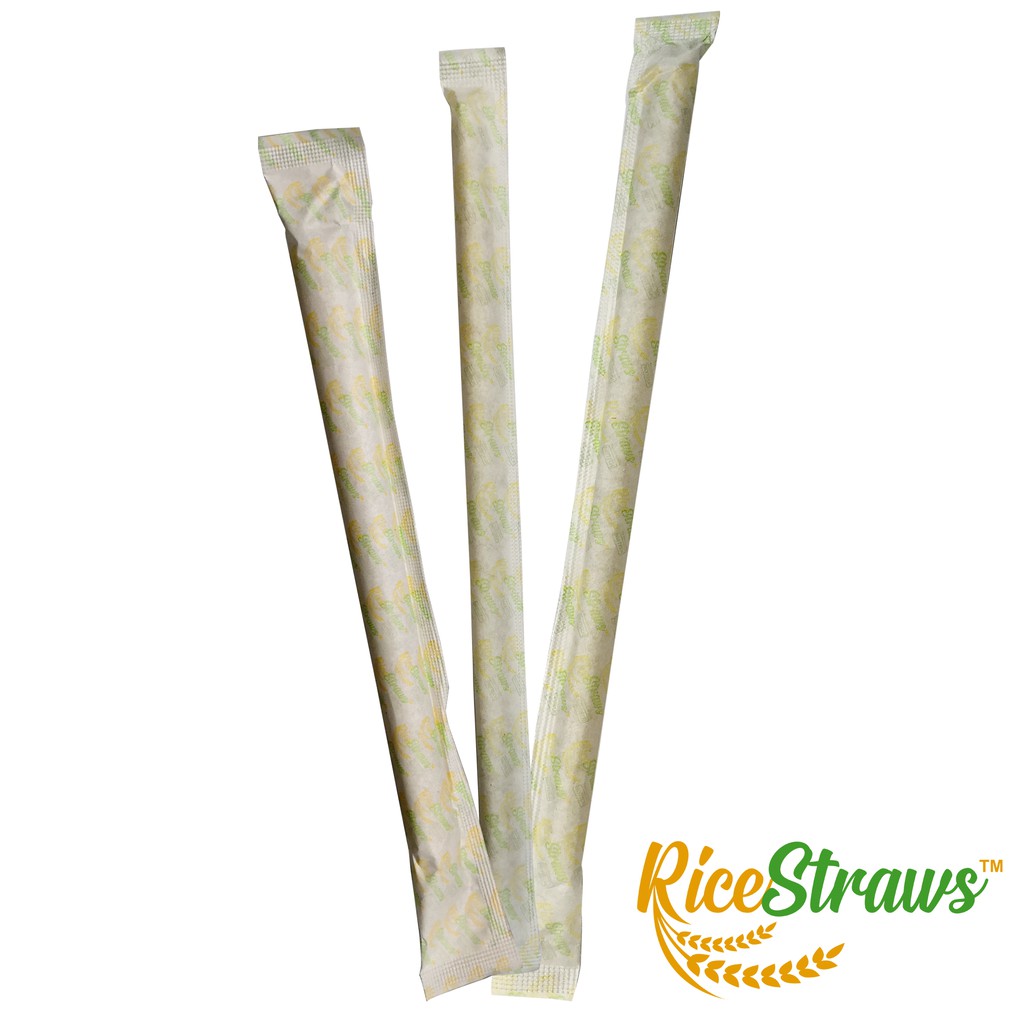 Pack of 12 RiceStraws Compostable, Biodegrable, Edible, Single-Use, Individually Wrapped Rice Straw