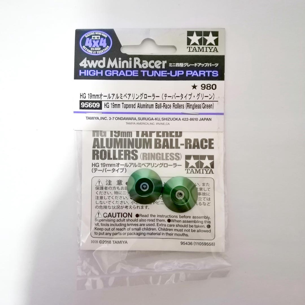 Tamiya 95609 HG 19mm Tapered Aluminum Ball-Race Rollers (Ringless/Green ...