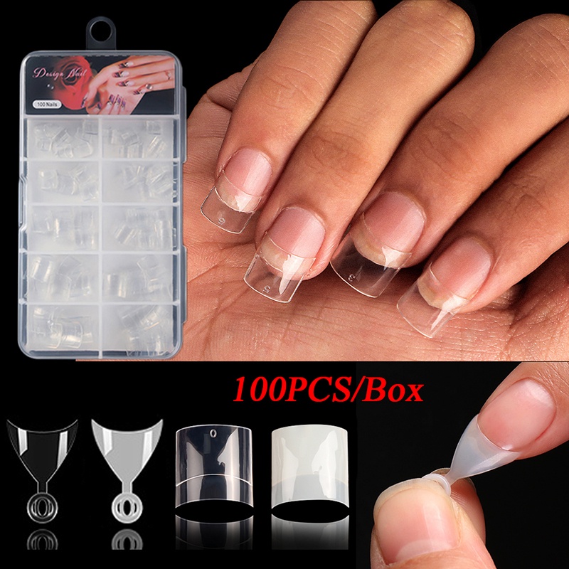 Aiaitop 100pcs Box Fake Nails Short Nails Half Cover Nail Tips Transparent Natural Nails Extension Diy Shopee Philippines