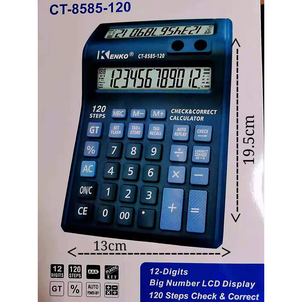 12-digit dual-screen calculator with 120 steps to check ct-8585-12