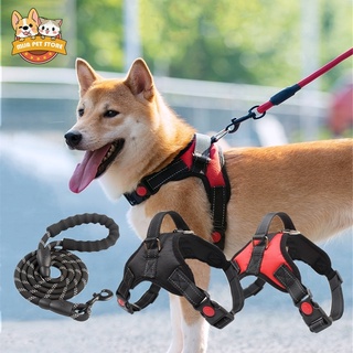 Reflective＆Breathable Dog Harness and Leash Adjustable Collar Leash Dog Leads for Medium ＆ Large Dog