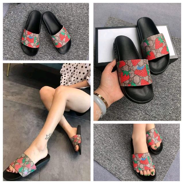 gucci slides with strawberries
