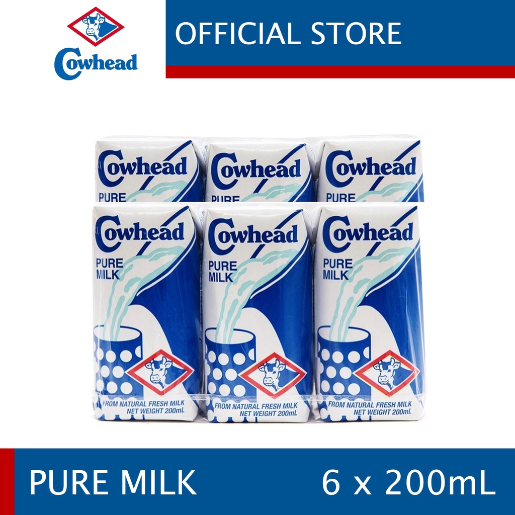 Cowhead Pure Milk 200ml (Pack of 6) [Cowhead Fresh Milk UHT Full