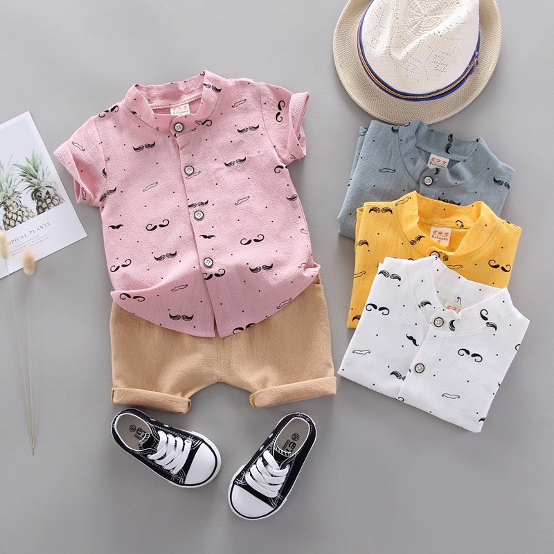 Mustache Terno shirts and radom color na shorts for baby boys 0-4yrs
