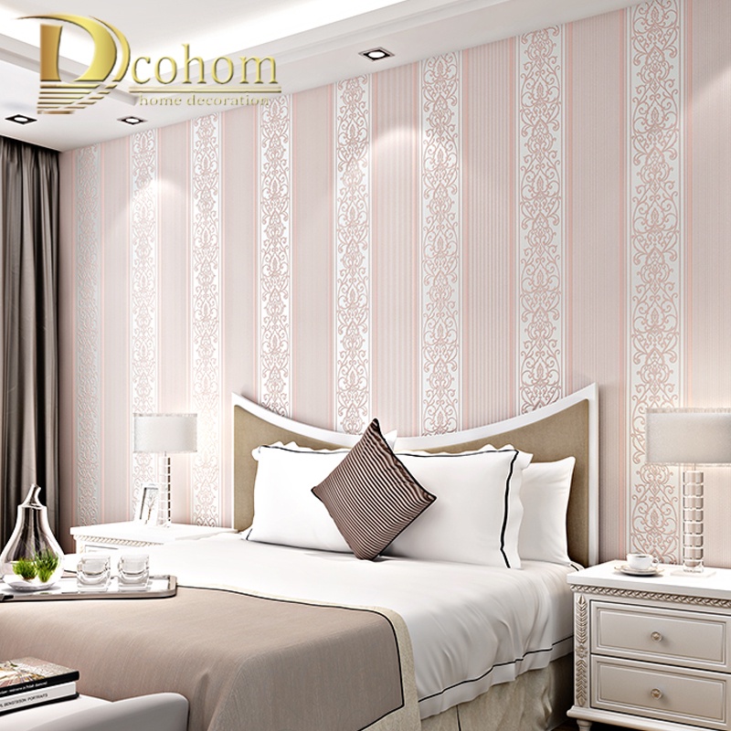 LGrey/White/Beige/Pink Shimmer Damask Striped Wallpaper For Bedroom Modern  Embossed Texture Wall Pap | Shopee Philippines