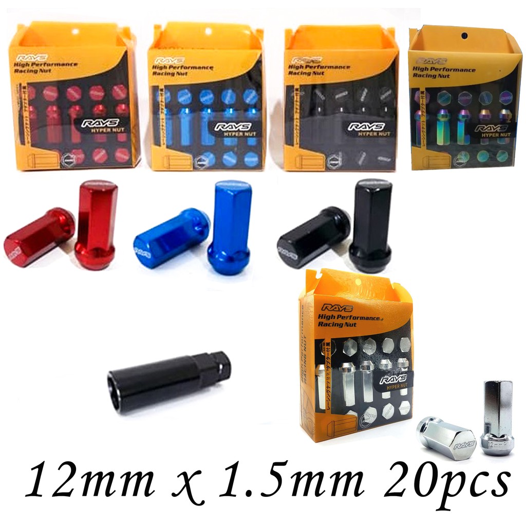 Rays Hyper Nut Steel Lug Nut 12mm x 1.5mm 20pcs with Hex Adaptor