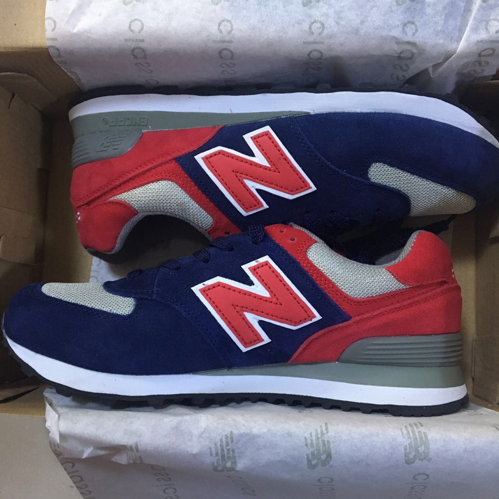 new balance 574 grey red blue