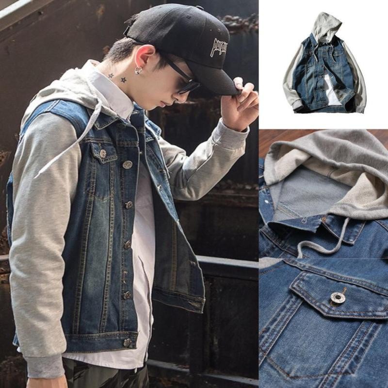 mens denim jacket with hoodie sleeves