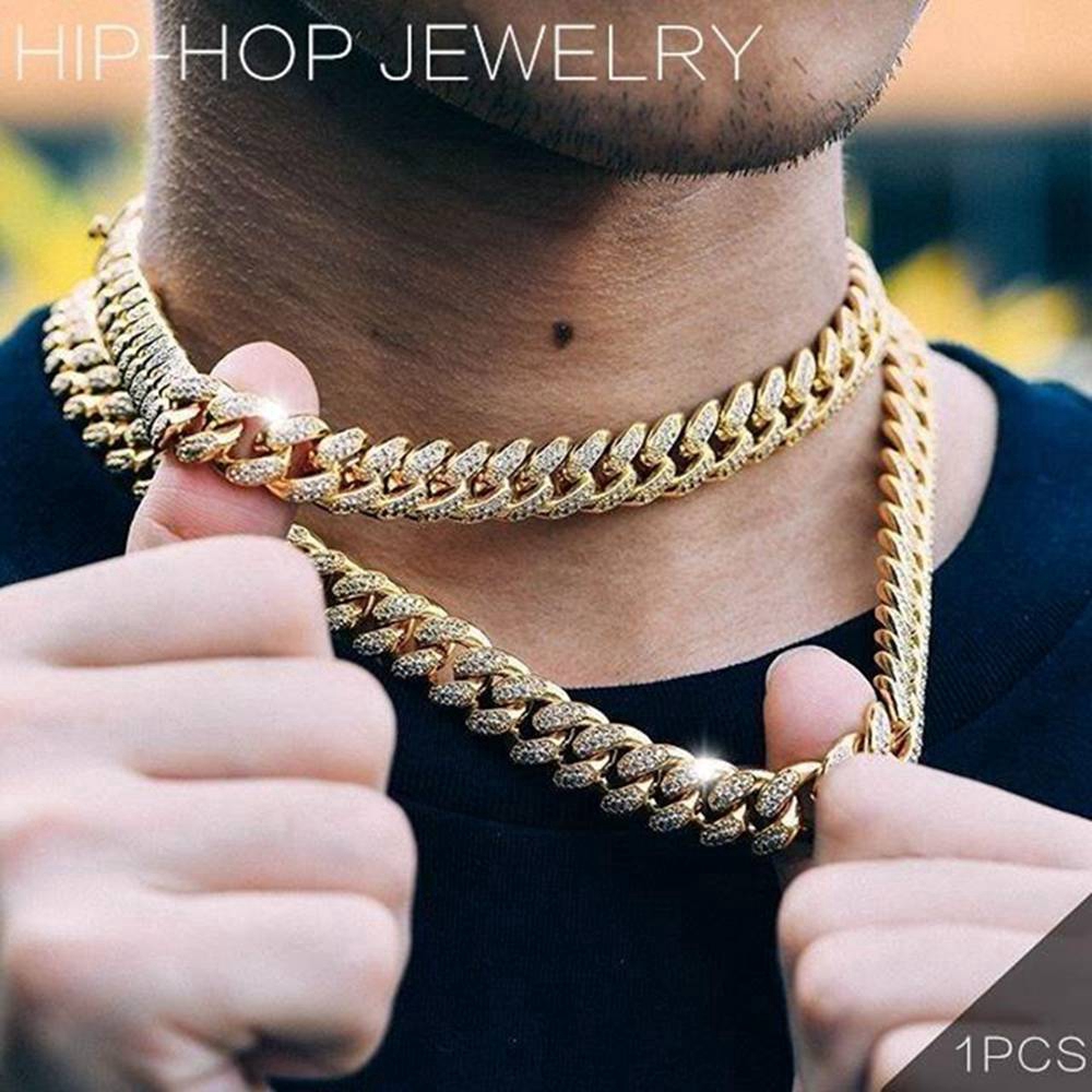 1PCS Men Hip Hop Gold Ice Bag Luxury Cuban Chain Cuban Gold Chain ...