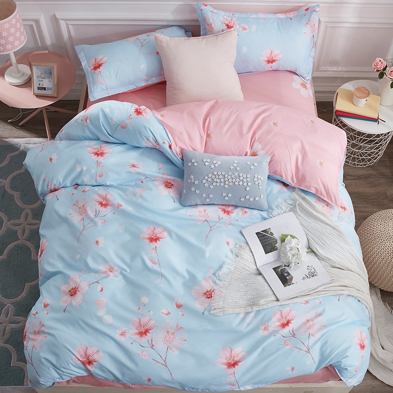 Pink Flowers Printed Comfortable Bedding Duvet Cover Set On Sale