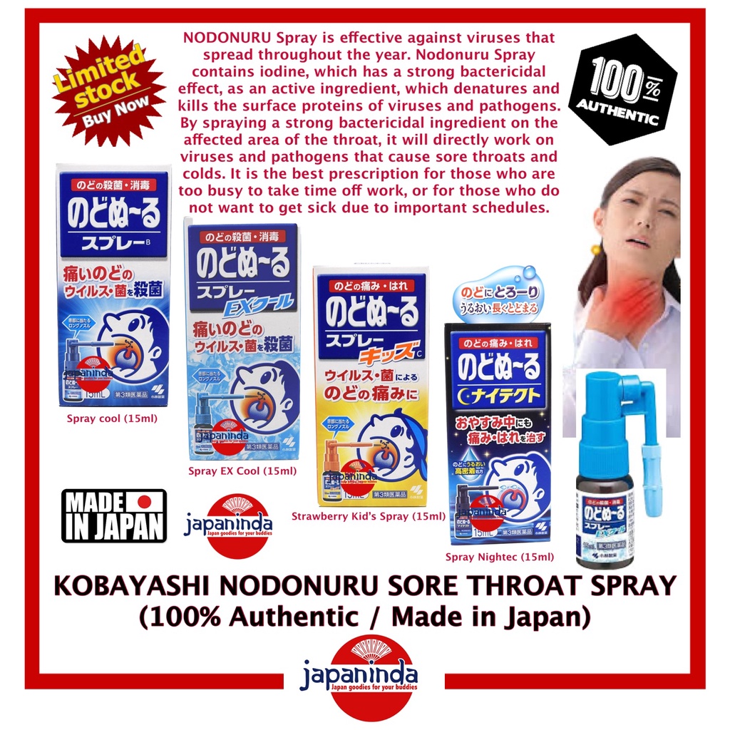 Kobayashi Nodonuru Sore Throat Spray 15ml 100 Authentic Made In Japan Shopee Philippines