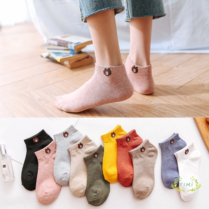 Unisex Korean Printed Bear Ankle Socks Colorful Breathable Iconic