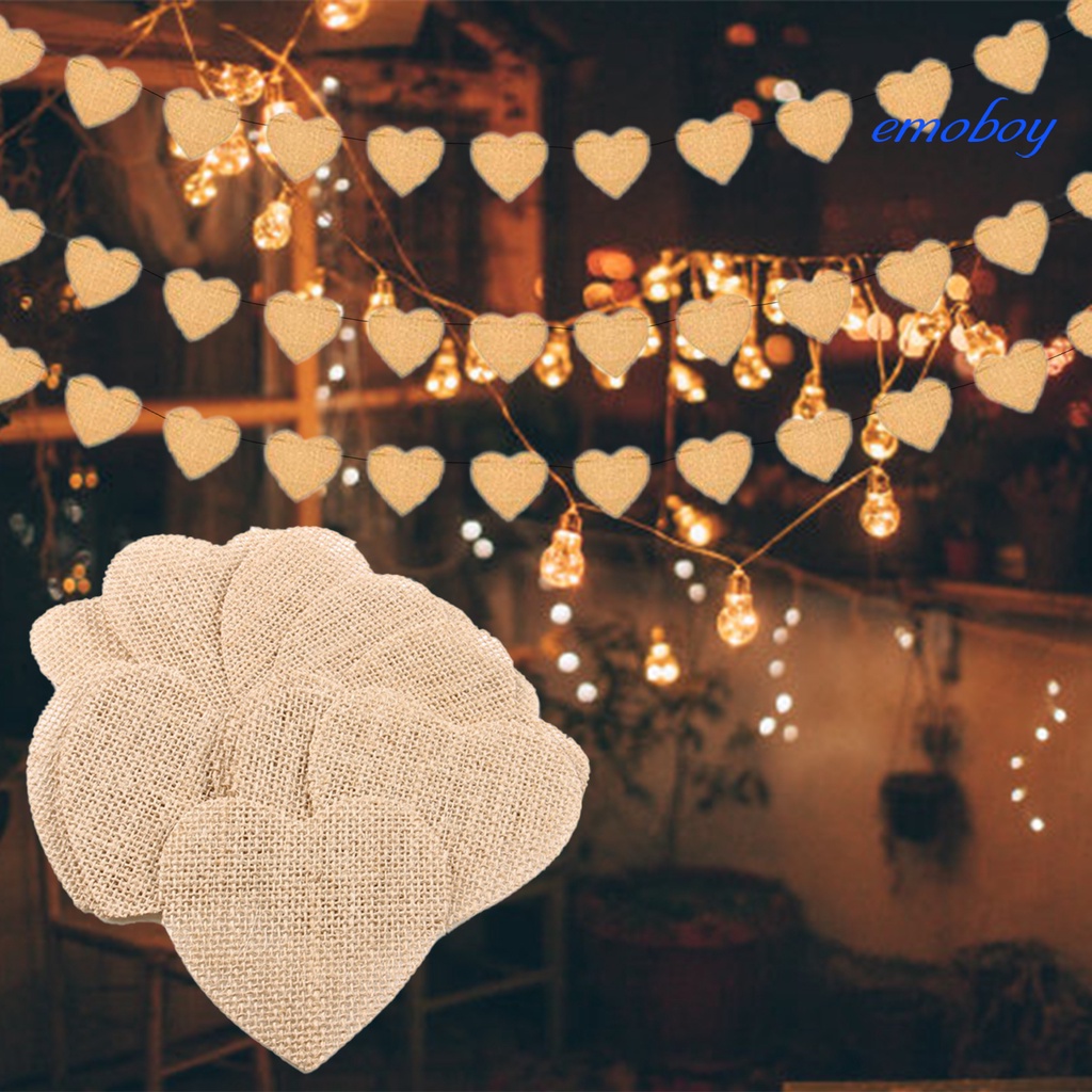 emoboy Heart Shaped DIY Party Banner Imitation Linen Valentines Day Hanging Bunting for Photo Booth