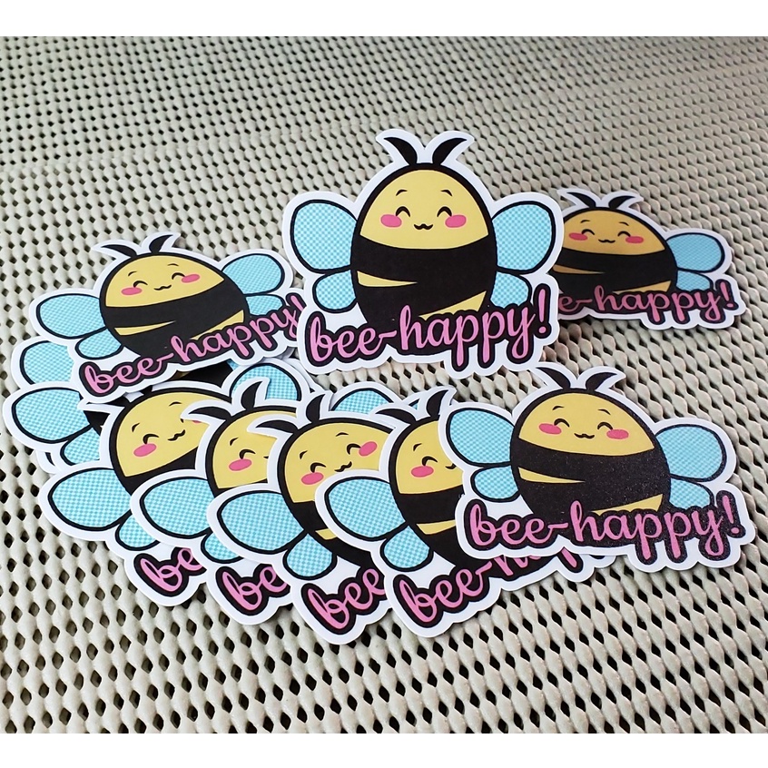 Bumble bee vinyl sticker, bee happy sticker, Laminated die cut sticker