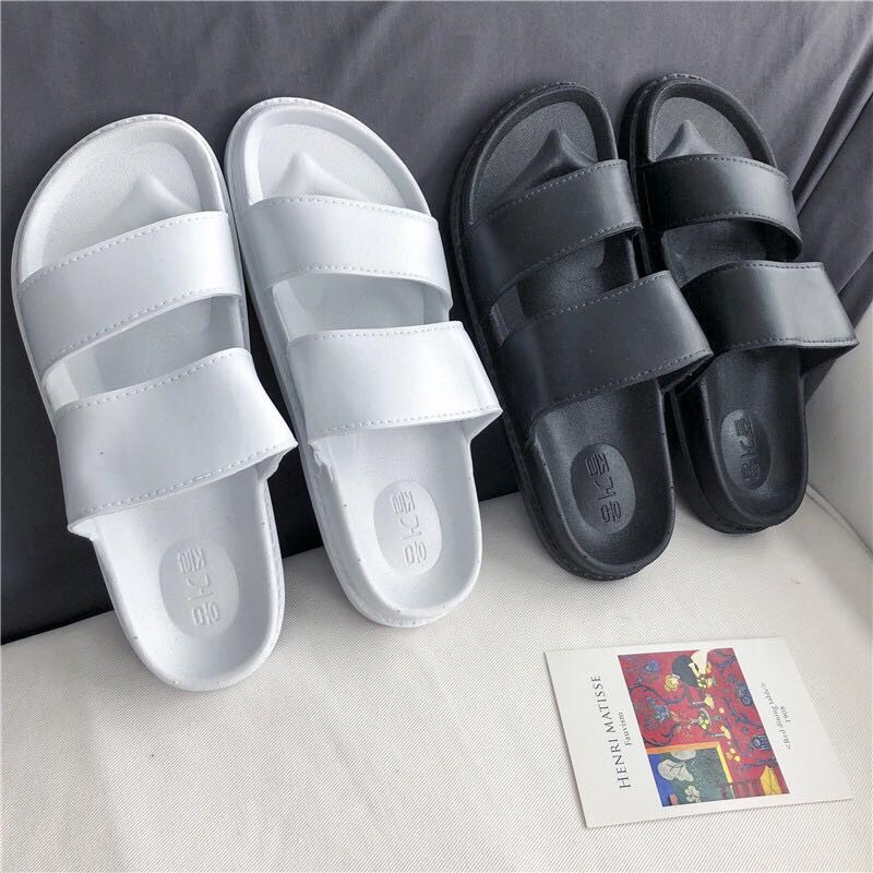 ins korean white black 2 straps slippers for women and men #1780 ...