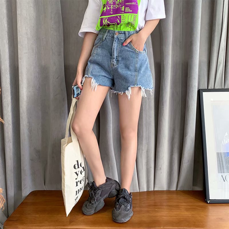 side slit denim shorts