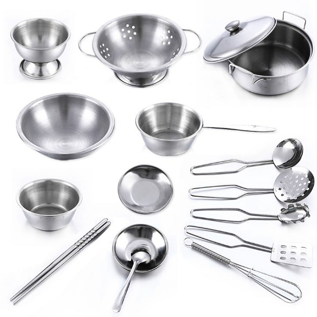 16pcs Stainless Steel Kitchen Cooking Utensils Mini Kitchen Tools Play House Toy Shopee Philippines