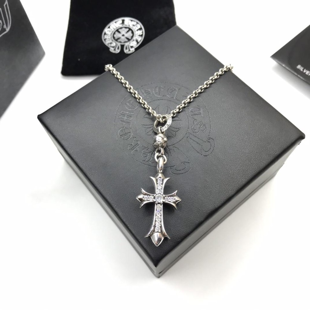 720♫Chrome Hearts Diamond Cross Pendant Ah Pearl Chain White Copper