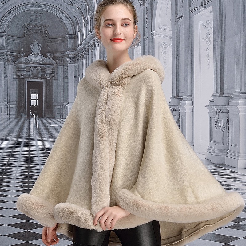 Winter Cape Women Faux Rabbit Fur Hooded Collar Poncho Fashion Cloak Plus  Size Warm Thick Cardigan | Shopee Philippines