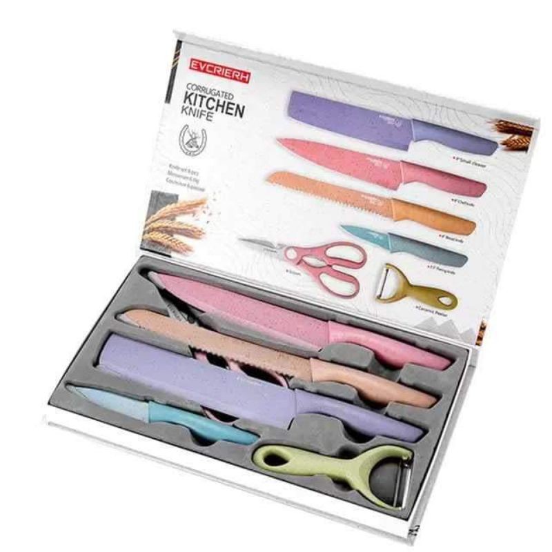 EVCRIERH CORRUGATED KITCHEN KNIFE SET 6PCS with FREE chopping board