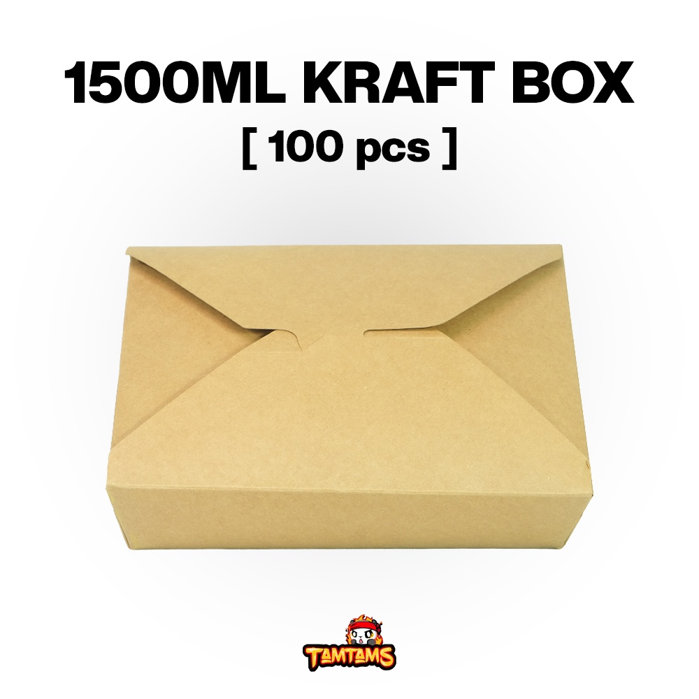100pcs KRAFT TAKEOUT BOX food container 1500ml kraft container, kraft