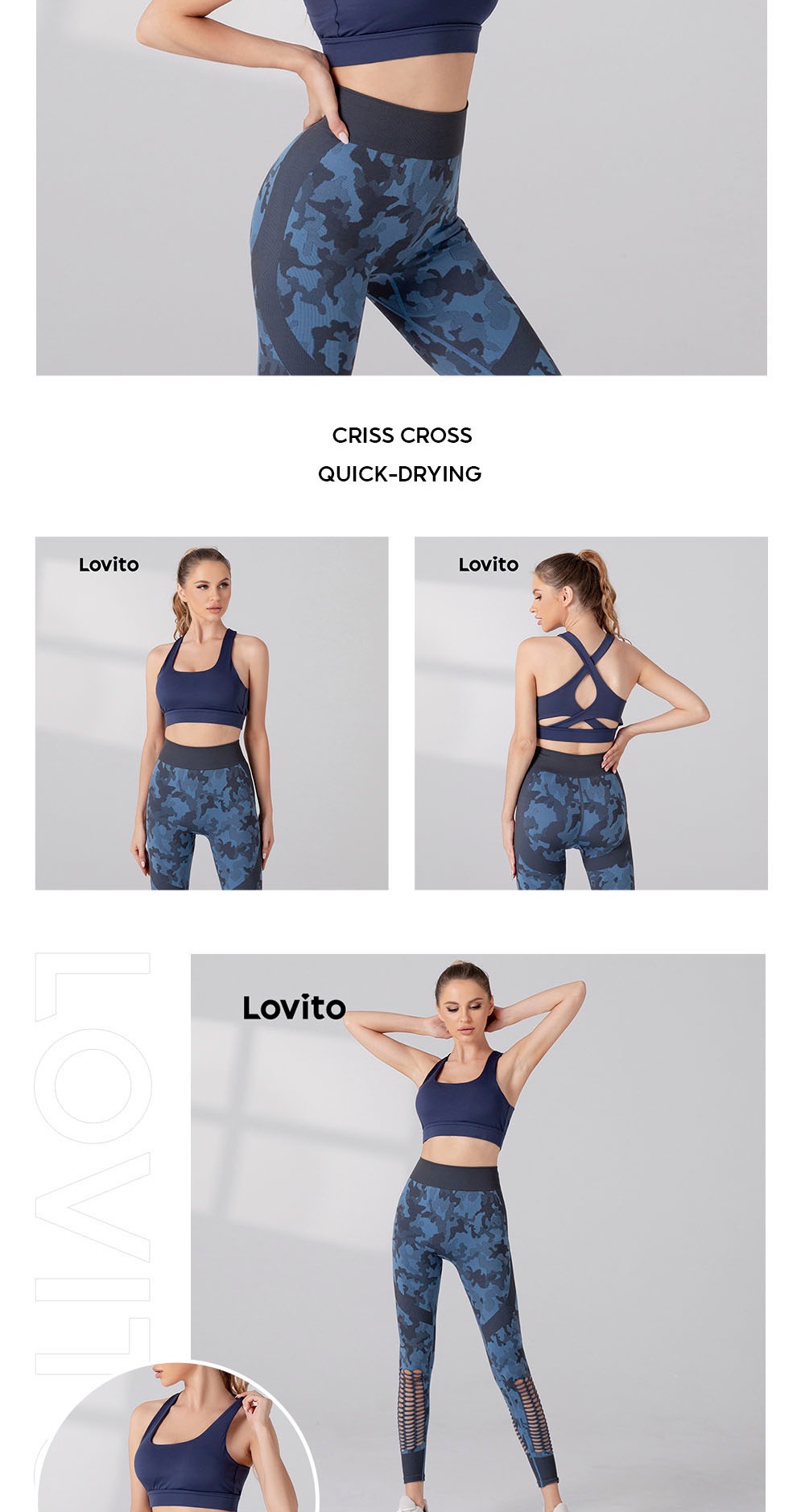 Lovito Sporty Plain Criss Cross Quick Drying With Removable Pads Bra