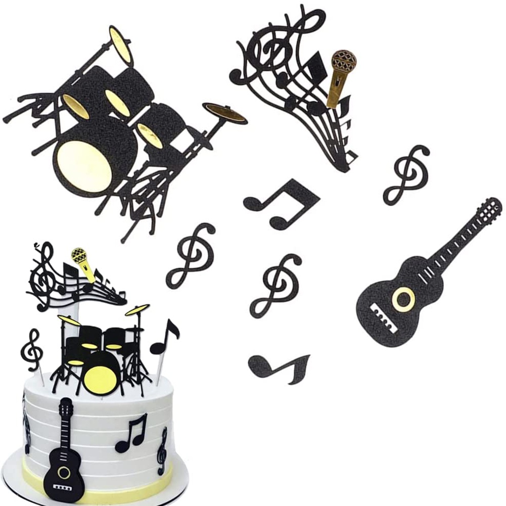 8 Pcs Music Notes Cake Toppers Musical Theme Birthday Party Supplies ...
