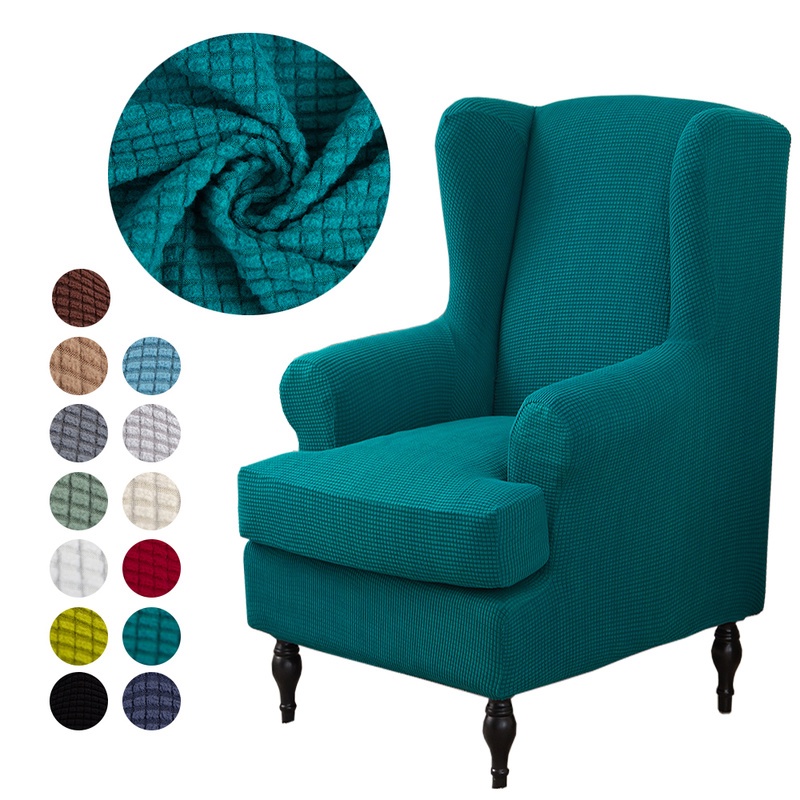 Wing back Chair Cover Jacquard Spandex Stretch Slipcovers for office Chairs Stylish 2 Piece Set