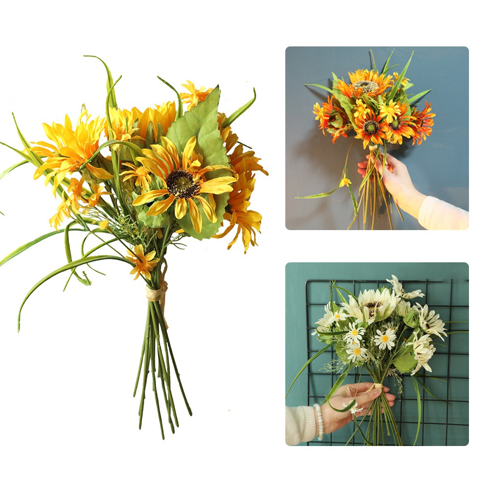 hot♥♡ Artificial Sunflower Bouquet Bridal Bouquet Fake Yellow Sunflower ...
