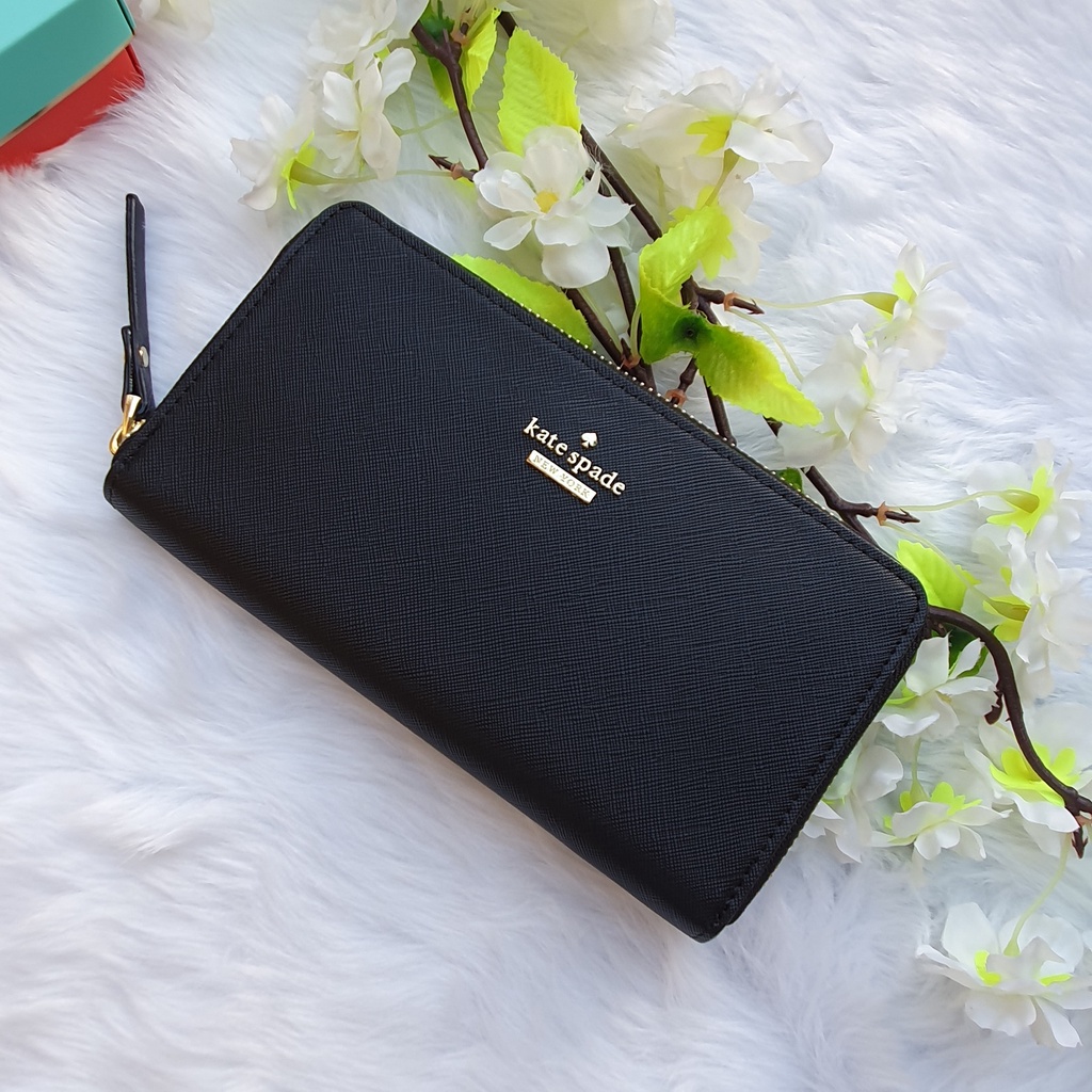 Kate Spade Crosshatched Colorblock Zip Around Continental Wallet in Plain Black  Saffiano Leather - | Shopee Philippines