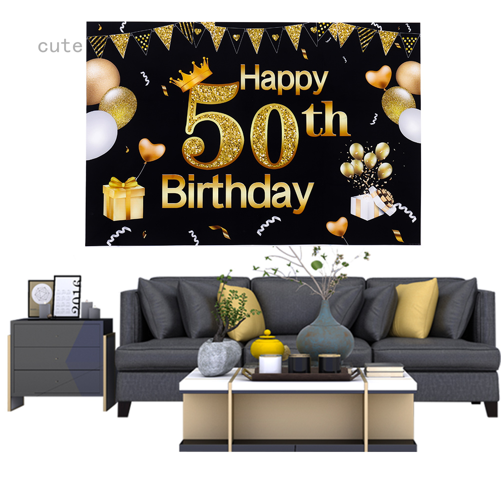 50th Birthday Black Gold Party Decoration Extra Large Fabric Black Gold Sign Poster For 50th 7252