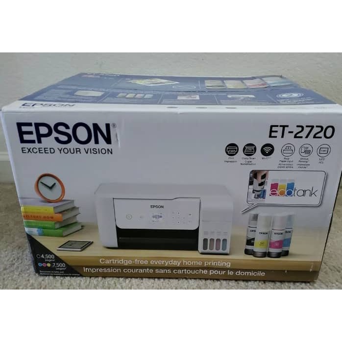 New Epson Ecotank Et 2720 Wireless All In One Color Printer Scanner Copier White Come With Free 9950