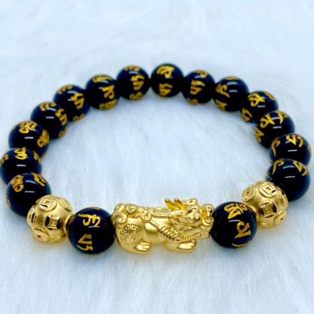 24K Hong Kong Gold Piyao in Obsidian Mantra Bracelet | Shopee Philippines