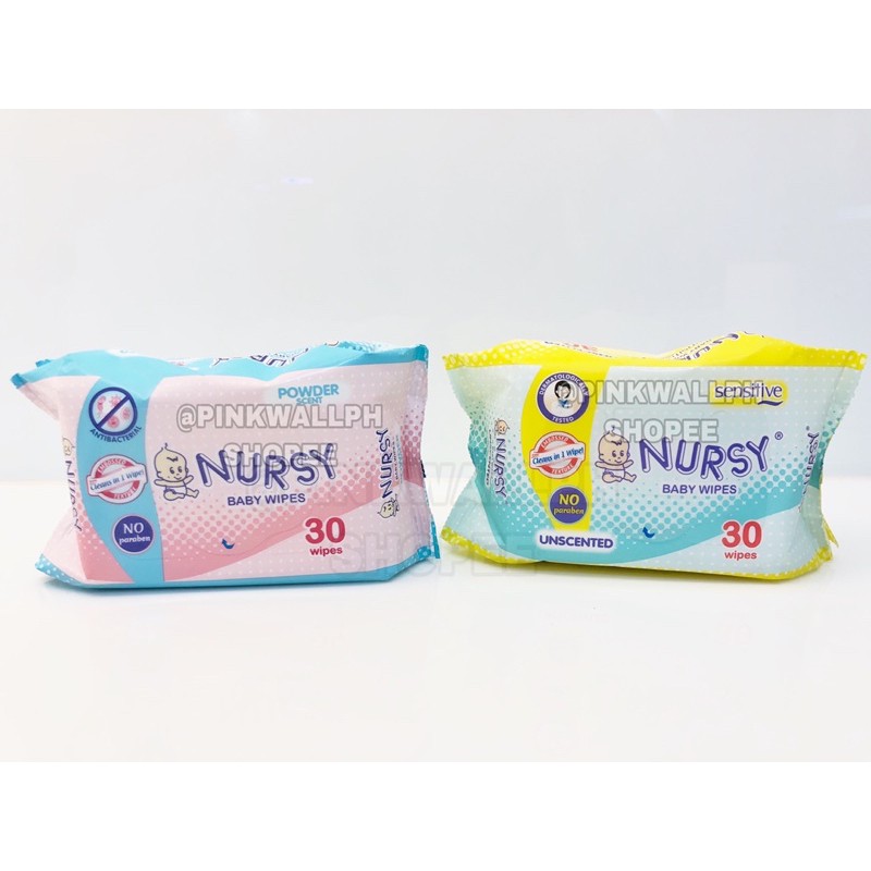 Nursy Baby Wipes Wet tissue sensitive unscented powder scent 30 wipes