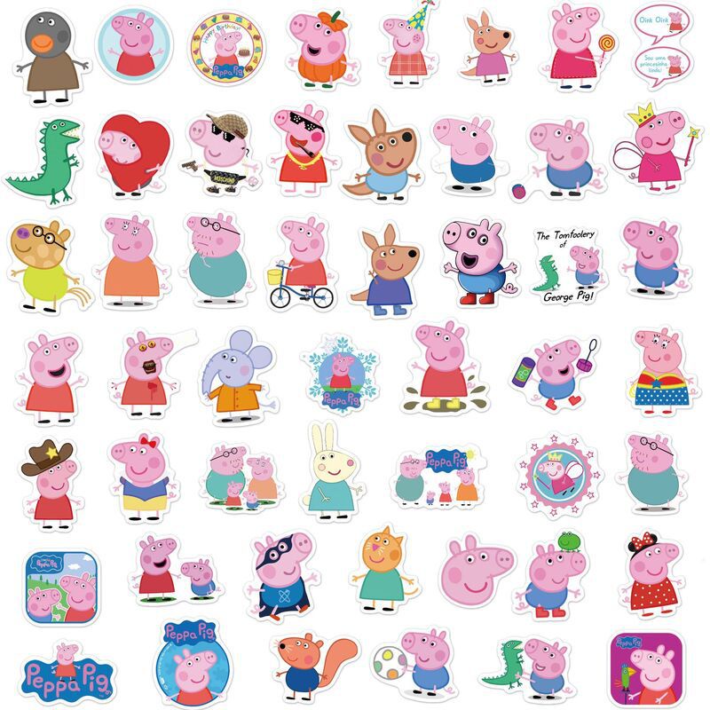 New 50pcs Peppa Pig Stickers Kids Laptop Waterproof Skateboard Waterbottle Repeat