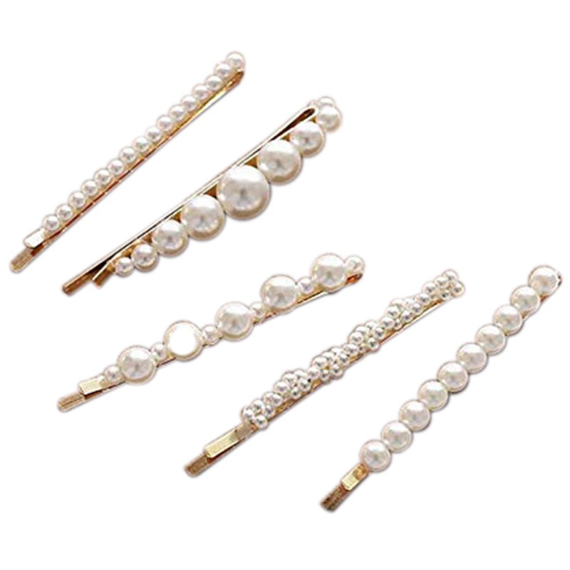 5pcs Clips Hairpins For Women Lady Girls Faux Pearl Barrettes Bobby Pins Decorative Wedding Bri