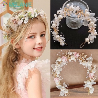 INS Fashion Hair Hoop/Girls Elegant Pearl Flower Hair Headdress/Handmade Crystal Jewelrys With Ribbon /Non-slip Bridal Headdress Wedding Crown/Kids Hair Accessories For Parties