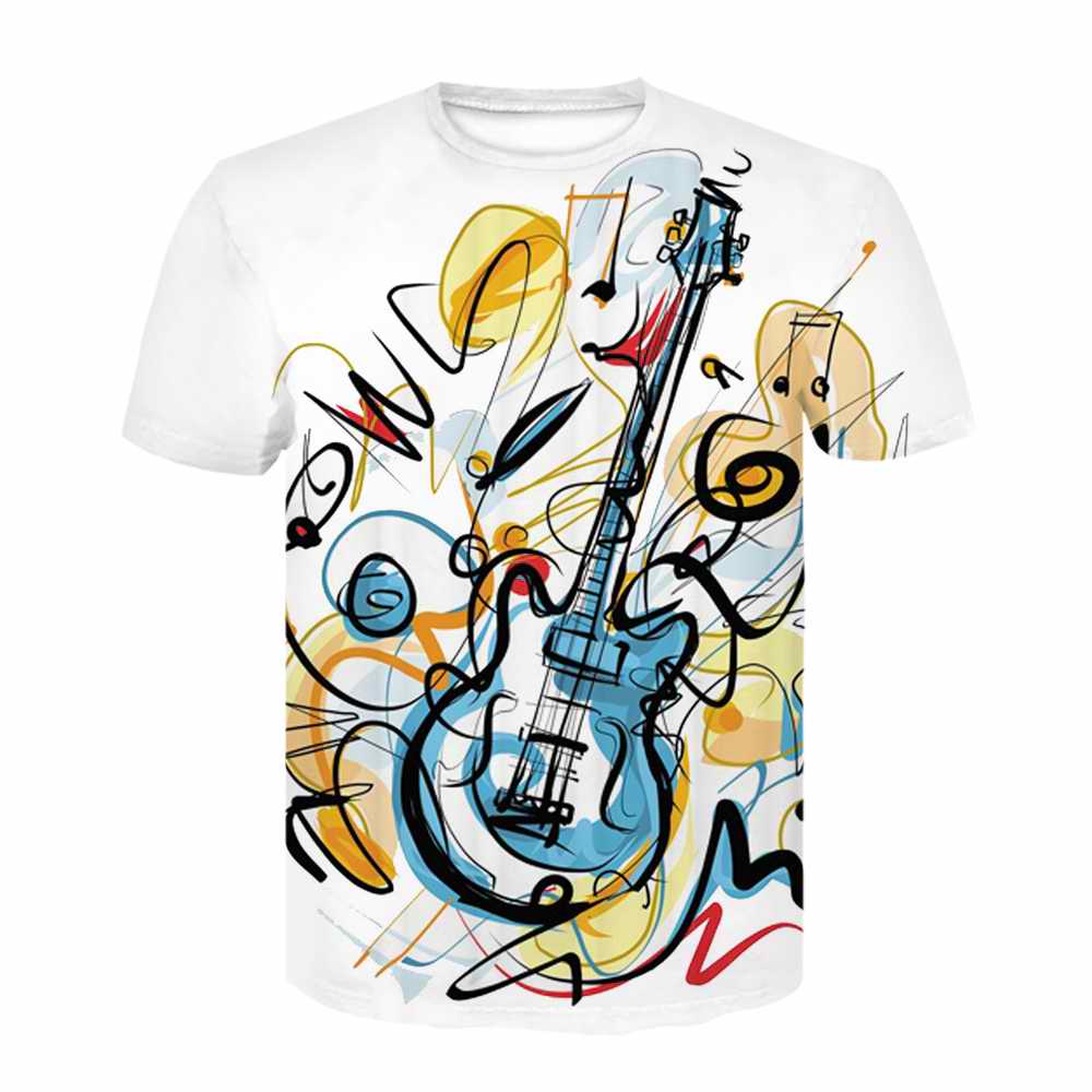 Gergeos Mens Fashon Funny T-Shirt Guitar 3D Printed T-Shirt Cool Summer Short Sleeves Tees Shirt
