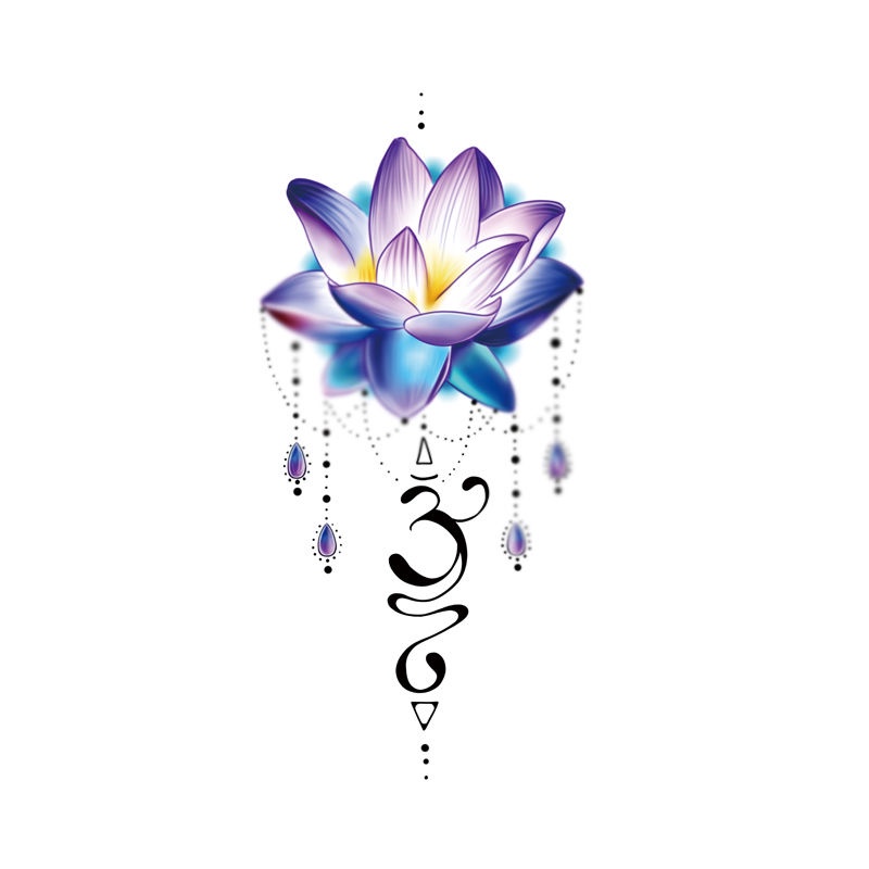 ▭Tattoo stickers Sanskrit lotus blue water lily yoga saint OM symbol ankle  calf lotus waterproof fem | Shopee Philippines