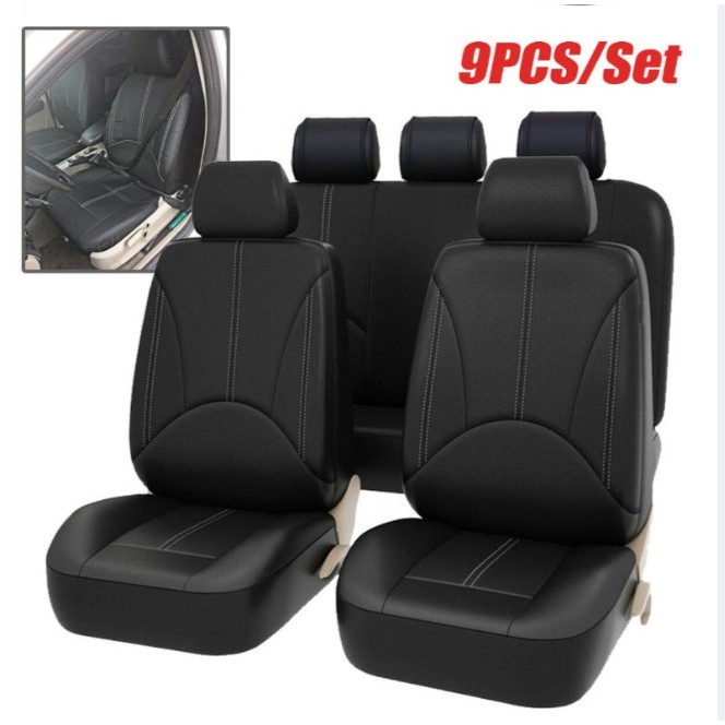 9Pcs PU Leather Car Seat Cover Full Set Front Rear Seat Mat Shopee