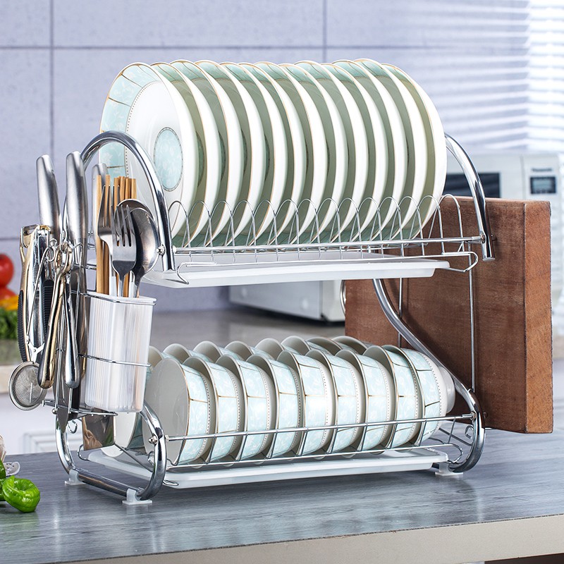 Double Layer Drain Dish Rack Cabinet Tableware Storage Cabin