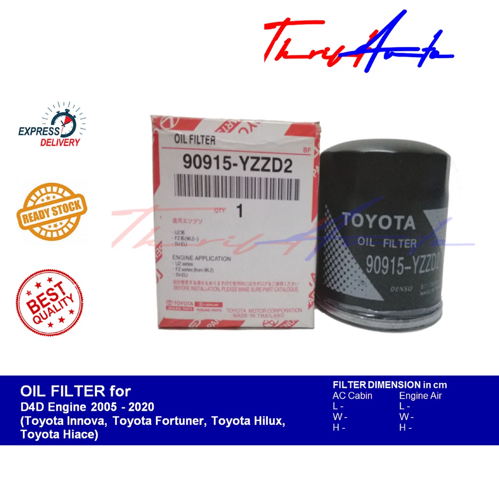 Oil Filter (90915-YZZD2) For D4D Engine (2005-2020) For Toyota Innova ...