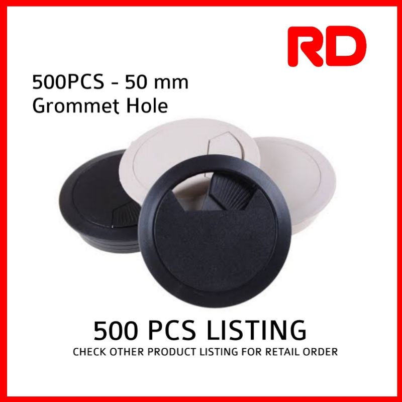 500PCS 50MM Table Hole Cover Round Plastic Cable Grommet for Computer